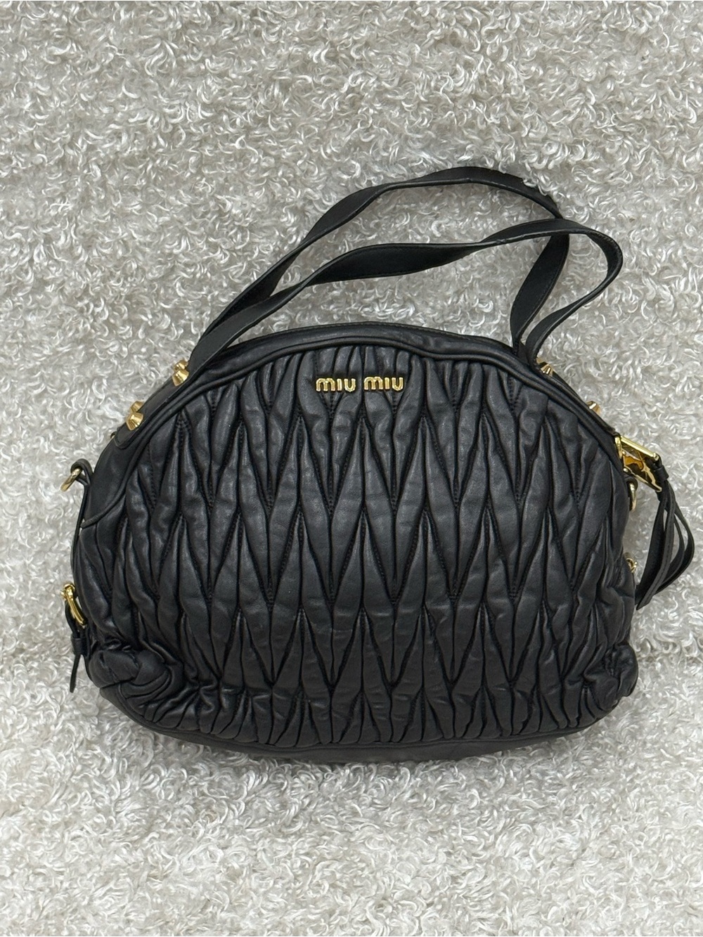 MIU MIU Matelasse Leather Handbag Shoulder Bag Black